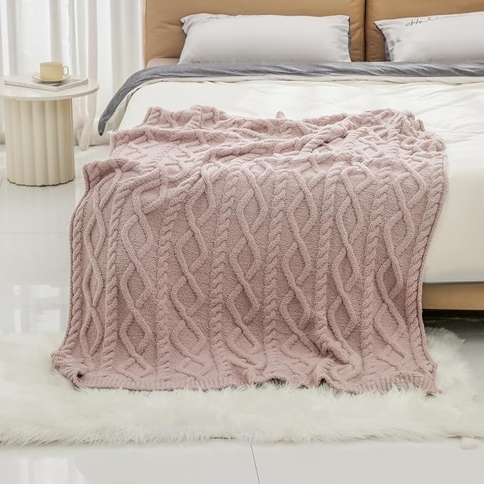 bearberry Plush Fleece Blanket Ultra Cozy & Warm Cable Knit - Machine Washable Throw for Living Room, Bedroom, Office | Lightweight Fuzzy Blanket for Adults, Kids, Pets (Beige, 50”x60”)