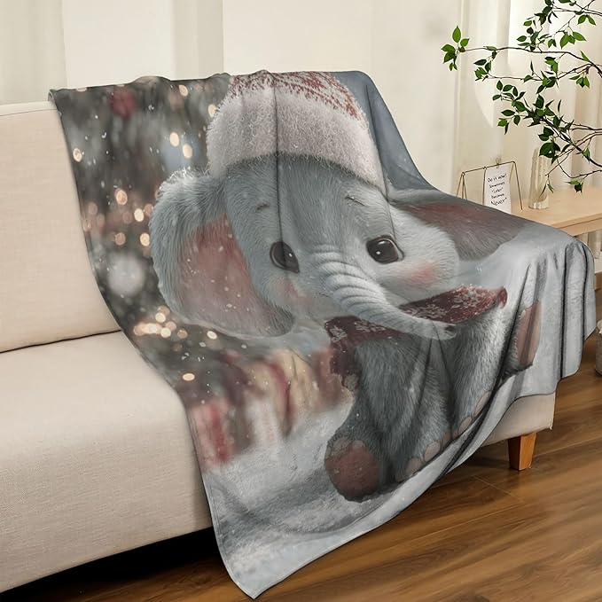 Elephant Throw Blanket Soft Warm Cozy Cute Elephants Blankets Fuzzy Plush Fleece Christmas Elephant Blanket Winter Gifts for Couch Bed Sofa Home Decor 40''X50''