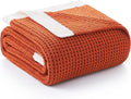 Amélie Home Waffle Throw Blanket for Couch, Soft Cozy Chenille Knit Blanket Warm Decorative Throw for Sofa, 50"x60", Burnt Orange