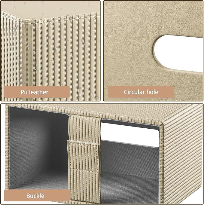 PUSU Plus Rectangular PU Leather Tissue Box Cover with Buckle Bottom - Modern Facial Tissue Dispenser Holder for Bathroom Vanity, Bedside Table, Bedroom, Office & Home Decor