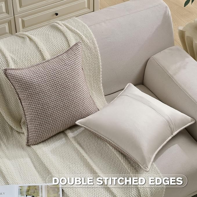 FUTEI Coffee Decorative Throw Pillow Covers 20x20 Inch Set of 2,Soft Houndstooth Gingham Textured Cushion Case,Modern Home Decor for Couch Bed Living Room