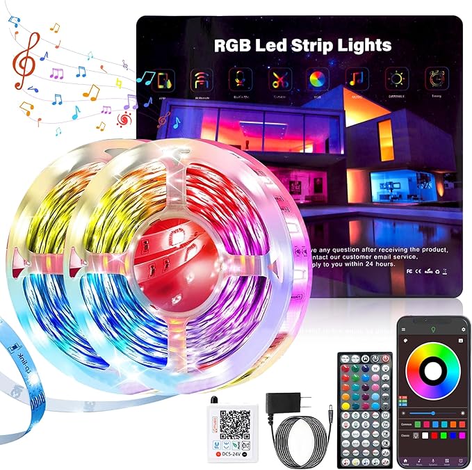 LED Lights for Bedroom 200FT, RGB LED Strip Lights Music Sync, DIY Color Changing LED Light Strip with Remote & App Controll, Led Lights for Room Decor Ambiant Lighting (2 Rolls), White