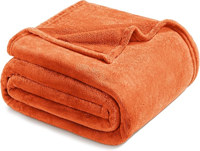 Exclusivo Mezcla Fleece Blanket Twin Size for Bed, Super Soft and Warm, All Season, Cozy, Plush, Lightweight, 60x80 Inches Burnt Orange