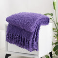 Winter Knit Throw Blanket Fluffy Fuzzy Soft Lightweight Cozy Farmhouse Tassels Chunky Knitted Throws for Couch Sofa Bed (Purple, 50"x60")