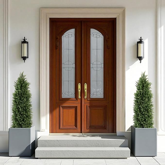 4ft Tall Artificial Cedar Trees for Outdoors Set of 2, UV Resistant Fake Plants Faux Topiary for Front Porch Decor 4 Feet