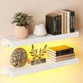 BAMEOS Floating Shelves with LED for Wall Decor, Sturdy Shelves with Warm Light, Wall Mounted Display Shelves, Set of 2, Hanging Shelf for Bathroom, Bedroom, Kitchen, Living Room Storage, White