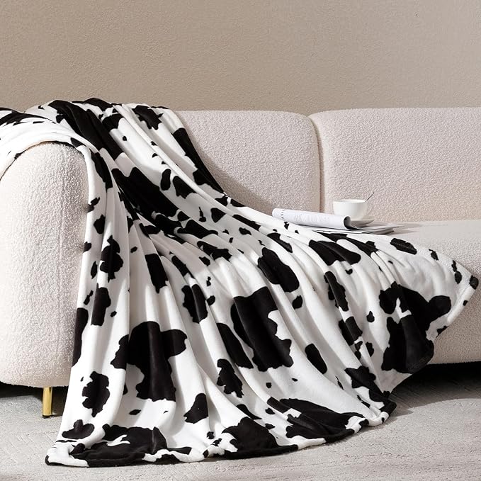 Cozy Bliss Cow Print Throw Blanket for Bed - Fuzzy Thick Soft Warm Fleece Blankets for Couch & Bed, for Women Men Girls Kids, Black & White Large King Size 120"*100"