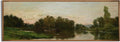 Rolled Canvas Vintage Farmhouse Bedroom Wall Decor Above Bed - Horizontal Wall Art Entryway - 16x48 - Panoramic Landscape Picture Sign - Canvas Muted Moody Pond Boat Cottagecore Fishing Print Poster