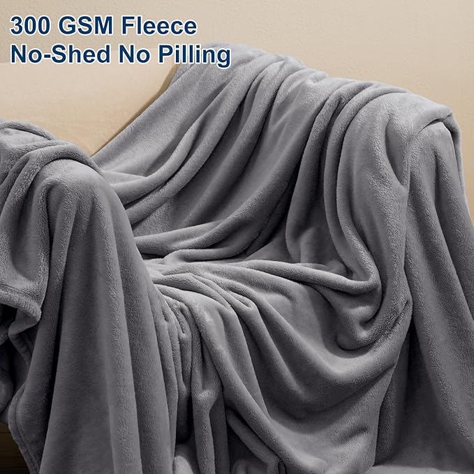 PHF Ultra Soft Fleece Blanket King Size, No Shed No Pilling Luxury Plush Cozy 300GSM Lightweight Blanket for Bed, Couch, Chair, Sofa, Perfect Decorations Gifts, 108" x 90", Grey (Pack of 2)