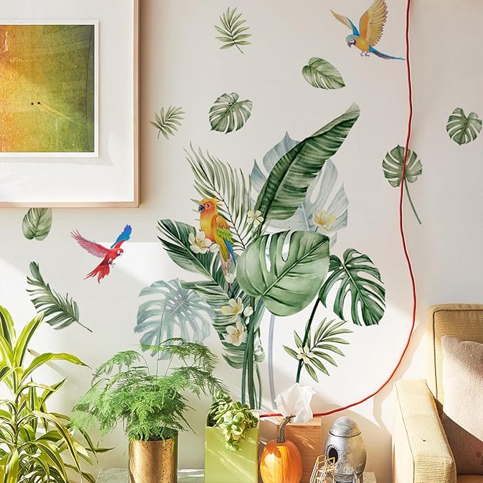 TUOKING Green Plants Wall Stickers Removable Bird Wall Murals Peel and Stick Wall Art Decal Home Decor for Kitchen,Bedroom,Living Room(MS7596)