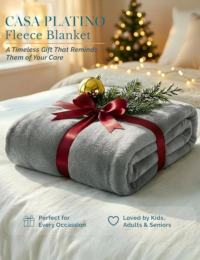 Casa Platino Fleece Blanket King Size – 300 GSM Light Gray Fleece Throw for Bed or Couch – Soft Cozy Warm Holiday Bed Blanket for Winter, Fuzzy Plush Elegant Gifts for Men & Women - 108x90 Inch