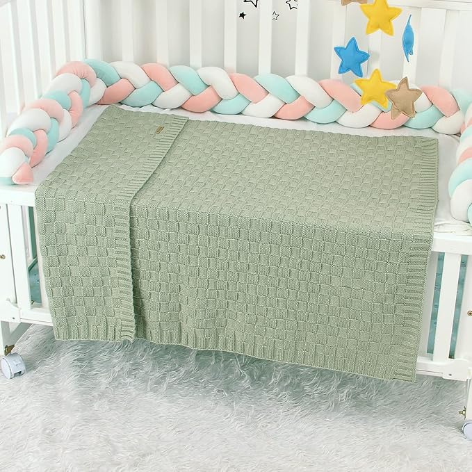 LAWKUL Baby Blankets for Boys Cable Knitted Baby Blanket Girl Soft Newborn Receiving Swaddle Stroller Crib Sage Green 40"x30"