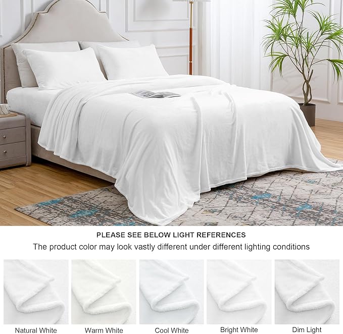 BEDELITE Flannel Sheets Full Size Bright White - Super Soft Fleece Sheets Set Fluffy Extra Plush, 4 Piece(Include Fitted Sheet, Flat Sheet, 2 Pillowcases)