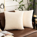 UGASA Corduroy Striped Soft Decorative Throw Pillow Covers Soild Square Set Cushion Cases Pillowcases for Sofa Bedroom, 2 Pcs, 16x16inch, Cream