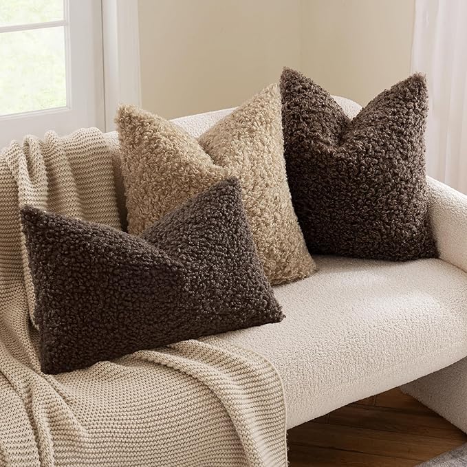 MIULEE Pack of 2 Throw Pillow Covers 26x26 Inch Chocolate Faux Fur Decorative Sherpa Pillow Covers Fuzzy Accent Soft Sheepskin Fleece Cushion Cases for Boho Home Decor Couch Living Room Bed