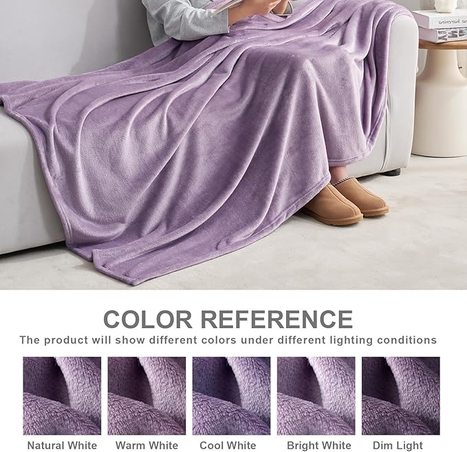 Hansleep Fleece Fog Purple Twin Blanket, Super Soft Flannel Fuzzy Plush Cozy Blanket for All Seasons, Fog Purple, Twin 60x80 Inches
