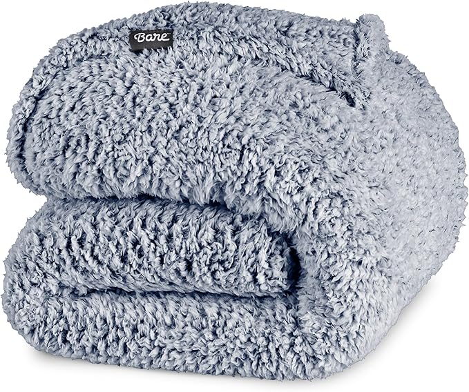 Bare Home Faux Shearling Blanket - Full/Queen Size - Blanket for Bed, Sofa, Couch, Camping, Travel, and Gifts - Warm & Lightweight - Fluffy & Soft (Full/Queen, Tipped Dark Blue)