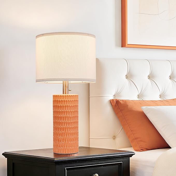 Table Lamps for Living Room Set of 2, Ceramic Table Lamps for Bedroom, 20" Modern Lamps for Night Stands, Orange