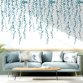 Blue Hanging String of Pearls Succulents Vine Wall Decals Peel and Stick, Large Plants Leaf Vinyl Wall Stickers, Removable Home Decor Art for Bedroom Living Room Classroom Office