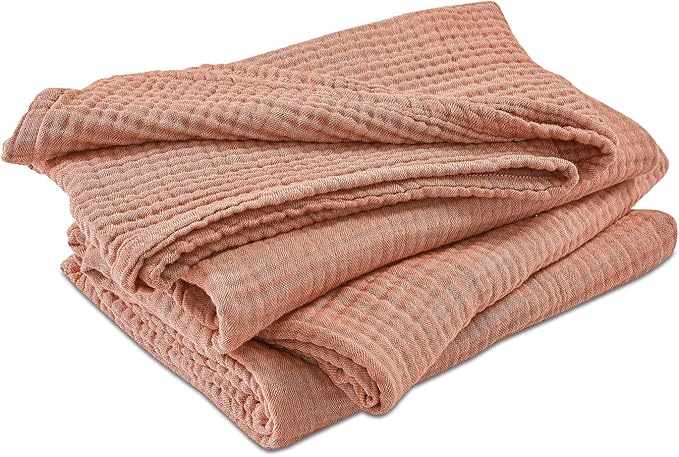 EMME Cotton Muslin Twin XL Blanket Breathable Gauze Blanket Soft Lightweight Blankets Adults Gifts for Women (Orange Red, 66"x90")