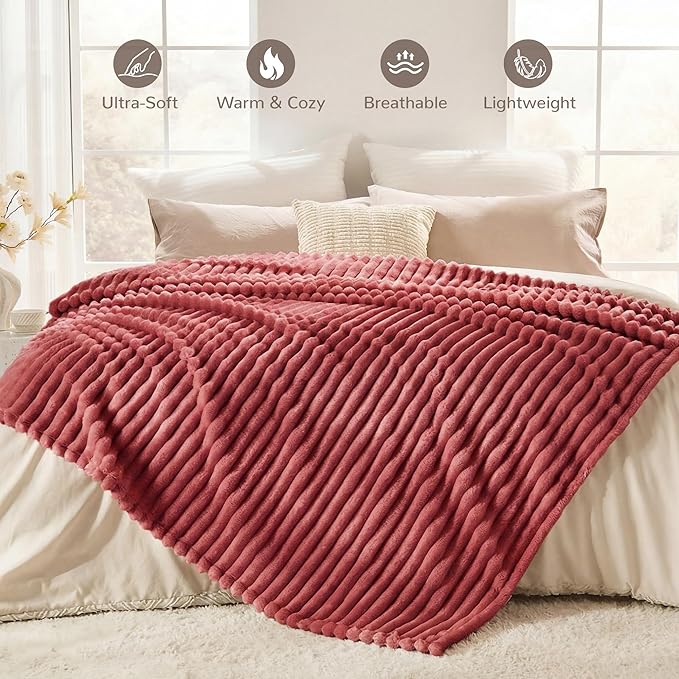 Rose Red Fleece Queen Size Blanket for Bed, 320GSM Super Soft Cozy Blanket for Home Decor, Perfect Cozy Gifts for Women Men Gifts, Lightweight All Season Bed Blanket, 90x90 Inches