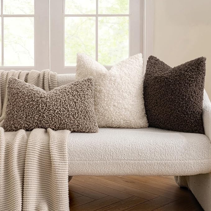 MIULEE Pack of 2 Throw Pillow Covers 26x26 Inch Neutral Khaki Faux Fur Decorative Sherpa Pillow Covers Fuzzy Accent Soft Sheepskin Fleece Cushion Cases for Boho Home Decor Couch Living Room Bed