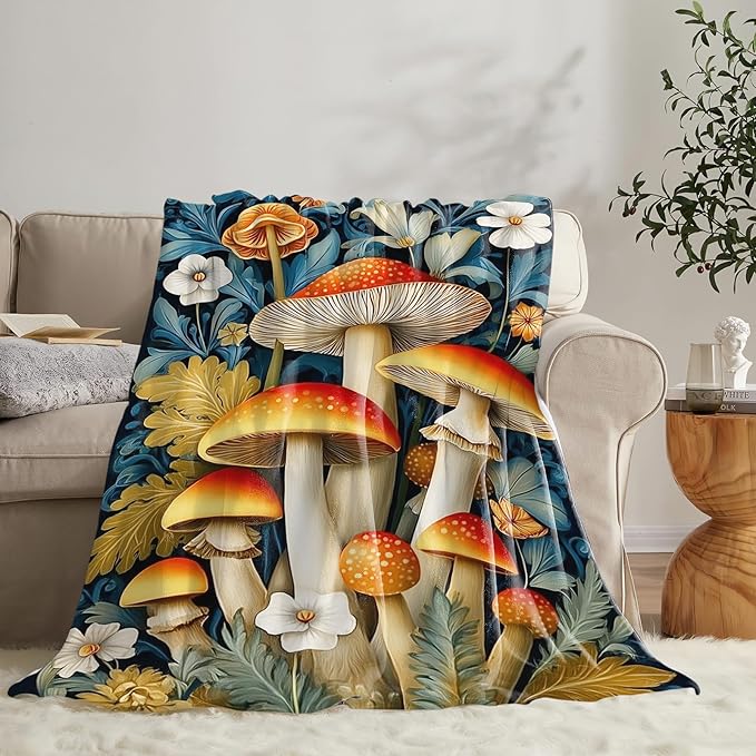 Mushroom Blanket for Girls Women Boys Men Adults Kids Soft Cozy Fleece Mushroom Lovers Throw Blankets Gifts Warm Flannel Plush Lightweight Decor for Couch Bed Sofa 80"X60"