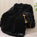 Faux Fur Throw Blanket, 60x80 Inch Black Super Soft Plush Couch Blanket for Sofa, Bed & Movie Nights