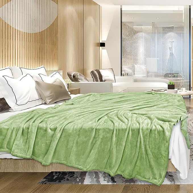 PAVILIA Sage Green Fleece Throw Blanket for Couch, Light Olive Soft Fuzzy Flannel Throw for Sofa, Luxury Plush Microfiber Bed Blanket, Cozy Home Decorative Velvet Gift Blanket, 50x60