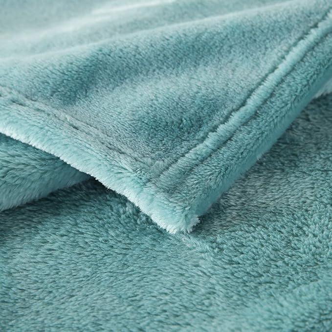 TASTHROW Large Flannel Fleece Throw Blanket, 50×70 Inch - Cozy Lightweight Thick Blanket - All Seasons Suitable for Women, Men and Kids (Two Pack, Bluishgreen)