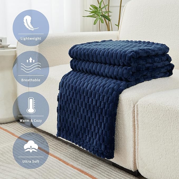 FY FIBER HOUSE Oversized King Blanket 120" x120" Seamless Extra Large Bed Blanket 10' x 10' Super Soft Plush Fuzzy Huge Blankets for Couch Office Sofa, Navy