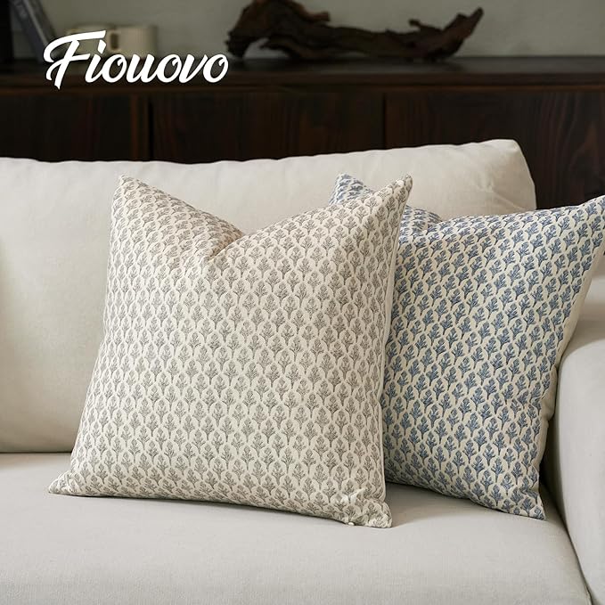 FIOUOVO Floral Pillow Covers 24x24 Pillow Cover Block Print Couch Pillows for Living Room Decorative Neutral Accent Throw Pillow Covers, 1PC, Light Taupe