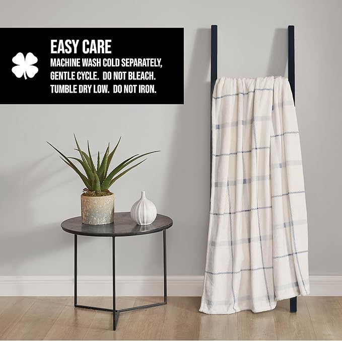 Lucky Brand Palmdale White with Light Blue Plaid 50"x70" Cozy Plush Blanket - Premium Microfiber Throw for Luxurious Comfort