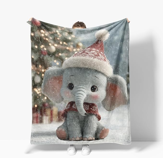Elephant Throw Blanket Soft Warm Cozy Cute Elephants Blankets Fuzzy Plush Fleece Christmas Elephant Blanket Winter Gifts for Couch Bed Sofa Home Decor 40''X50''