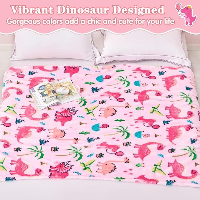 Lukeight Pink Dinosaur Toddler Blanket Gifts for Girls, Plush Dino Throw Blanket for Kids and Adults, Thick and Warm Girls Blanket for Teens Birthday (Dinosaur, 50x60 Inches)