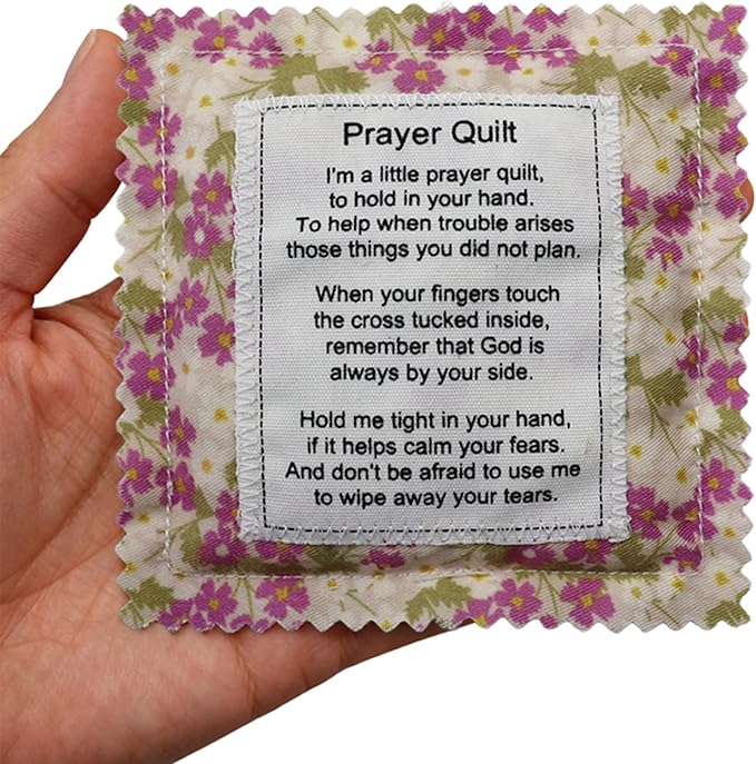 Mini Prayer Quilt with Cross Inside Vintage Pocket Scripture Prayer Quilt Squares Sympathy Christian Gifts for Women Pastor Appreciation Father's Day Graduates Gifts (Purple)