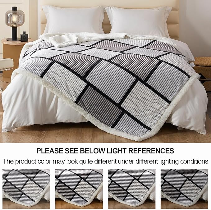 Sherpa Fleece Throw Blanket for Couch, Fluffy Plush Warm Fuzzy Blanket for Women and Men, Cozy Thick Soft Twin Blanket for Bed, Grey, 60x80 Inches