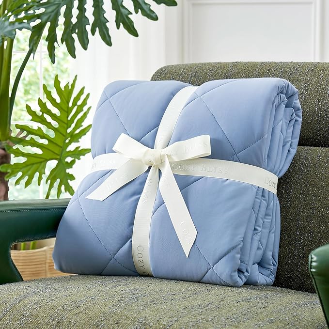 Cozy Bliss Cooling Blanket for Hot Sleepers Queen Size, Q-Max 0.45 Cooling Comfort, Cold Blankets for Night Sweats Sleeping, Ultra-Cool Lightweight Breathable Summer Blanket for Bed, Deep Blue
