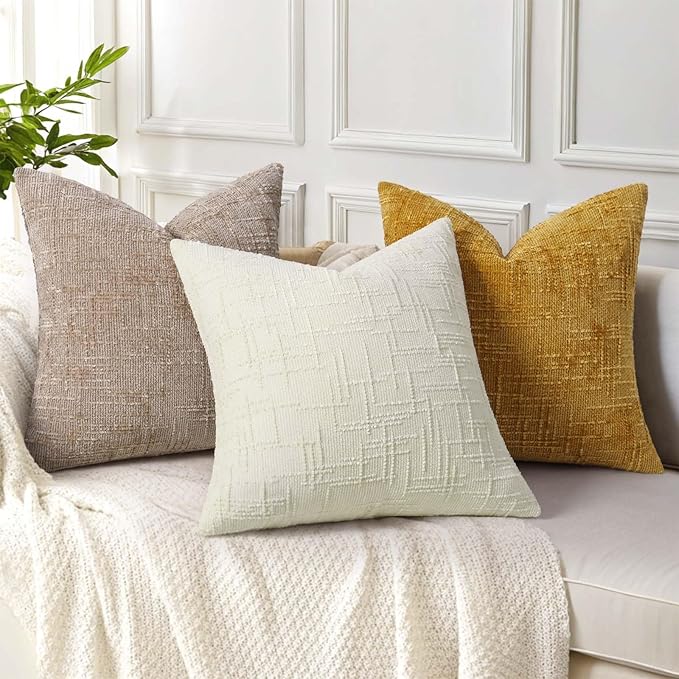 decorUhome Christmas Cream White Chenille Throw Pillow Covers 24x24 Set of 2 Thick Textured Slubby Couch Pillow Covers Farmhouse Accent Modern Neutral Decorative Pillow Cases for Bed Sofa Living Room