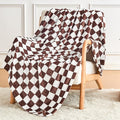 Brown Checkered Blanket, Ultra Soft Cozy Flannel - Checkered Grid Print Throws for Bed Sofa Couch, Luxury Throw Blanket for All Seasons, 50x60 Inch, Brown