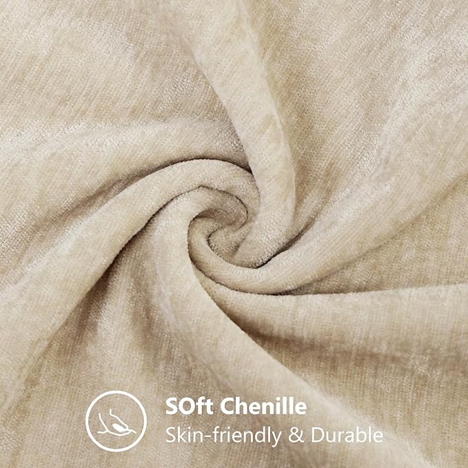 decorUhome Chenille Beige Throw Pillow Covers 20x20 Inch Set of 2, Decorative Soft Couch Pillow Covers Solid Dyed Accent Farmhouse Neutral Square Pillow Cases for Sofa