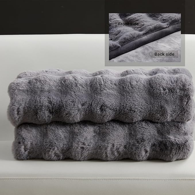 SAPHREAS Faux Fur Throw Blanket for Couch, Fluffy Fuzzy Bubble Blanket for Sofa Bed Living Room, Grey Decor Soft Cozy Gifts for Women Men, 50x60” Gray
