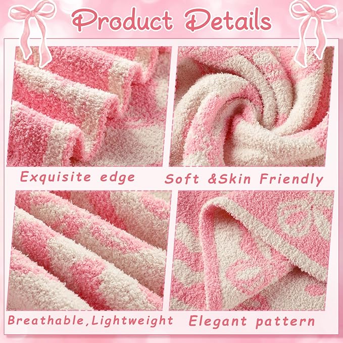 Buryeah Pink Bow Blanket Soft Microfiber Double Sided Bow Throw Blanket 50"x 60" Coquette Aesthetic Plush Bedding Stuff Sofa Chair Dormitory Room Decor for Women, Wedding Bridesmaid Gifts, Mother