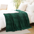 Green Sherpa Fleece Throw Blanket 90”×90” for Couch Sofa Bed,Super Soft Cozy Plush Double Side Thick Flannel Blanket with Striped Design Lightweight for Adults,Woman,Girls