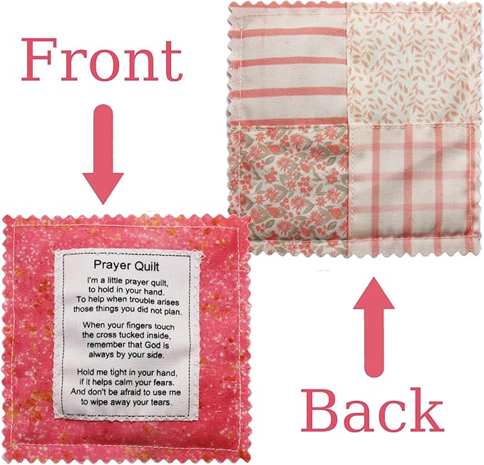 Mini Prayer Quilt with Cross Inside Vintage Pocket Scripture Prayer Quilt Squares Sympathy Christian Gifts for Women Pastor Appreciation Father's Day Graduates Gifts (Pink)