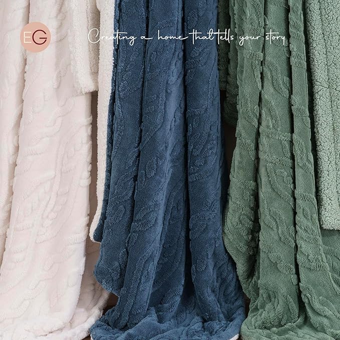 EverGrace Classic Cable Jacquard Sherpa Fleece Throw Blanket for Couch, Soft Cozy Fuzzy Plush Blankets for All Seasons, Reversible Thick Warm Blanket for Bed, Sofa, Bleach White, 60" x 80"