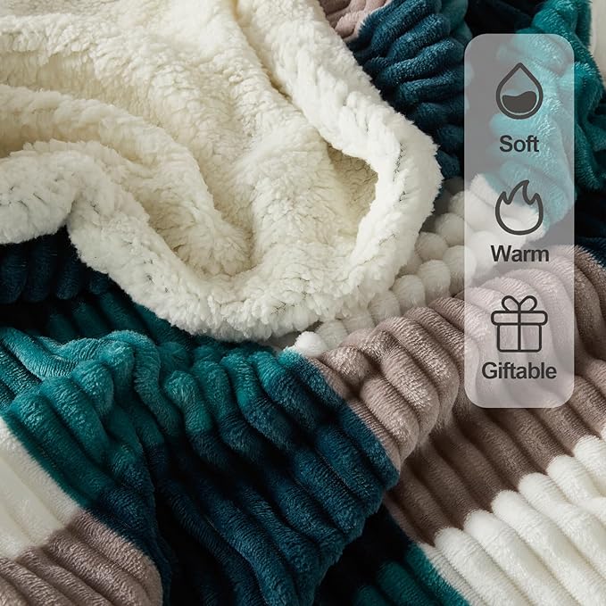 Sherpa Fleece Throw Blanket for Couch, Fluffy Plush Warm Fuzzy Blanket for Women and Men, Cozy Thick Soft Twin Blanket for Bed(Teal, 60"*80")