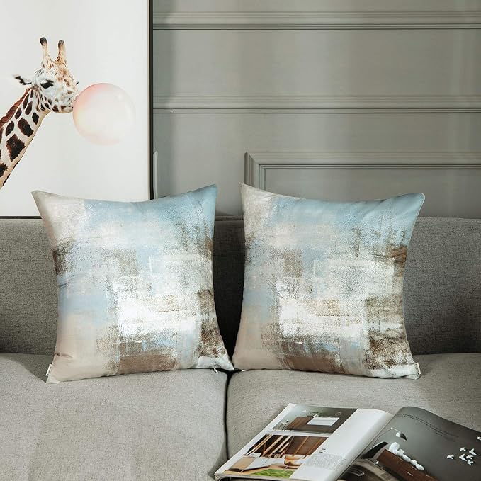 Britimes Throw Pillow Covers Modern Home Art Decor, 16 x 16 Inches Set of 2 Pillow Cases Decorative, Abstract Oil Painting Pillowcases for Bedroom, Living Room, Cushion Couch Sofa, Grey Beige