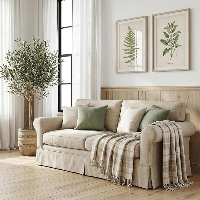 Americanflat 50x60 Throw Blanket - Soft and Breathable Cotton Throw Blanket for Couch, Bed, Chair - Decorative Blankets Perfect for Home, Office, or Outdoor Use - Cream and Beige Plaid Design