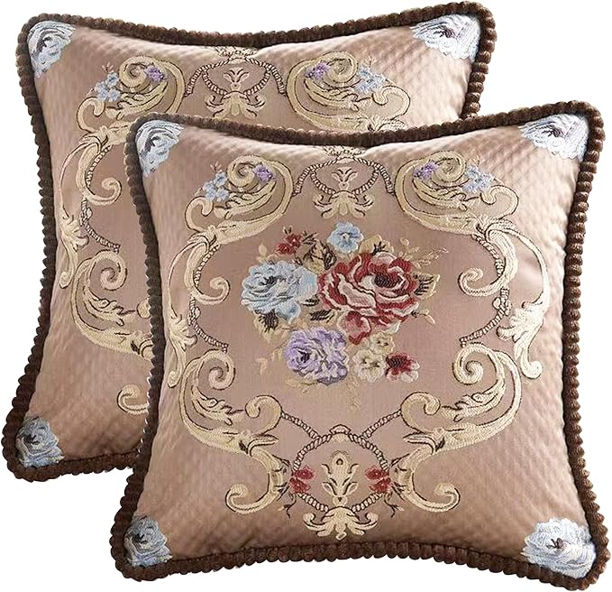 SZHELEJIAM Pillow Covers 18x18 inch,Set of 2 Jacquard Retro Embroidered Pillow Cove,Decorative Cushion Cover, for Sofa Bed Living Room Coffee